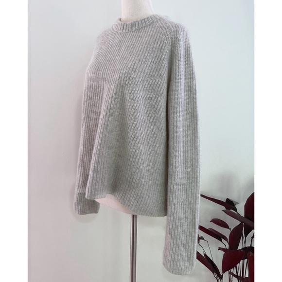 EUC Large JENNI KAYNE Cashmere Fisherman Ribbed Knit Light Gray Sweater - Picture 5 of 10